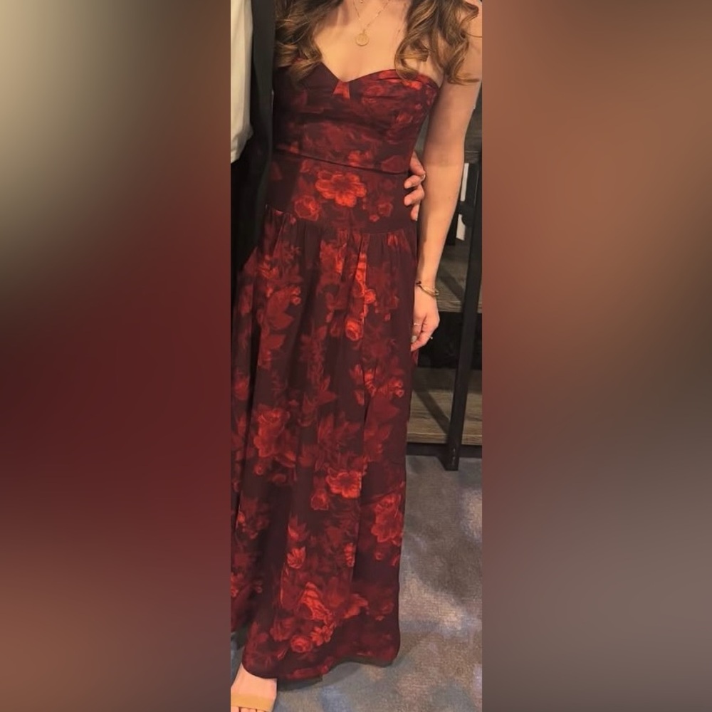 Reformation Red and Black Strapless Cocktail Gown - Picture 2 of 4